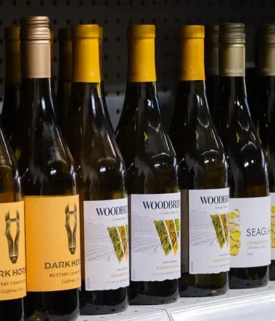 Wine bottles displayed in the store