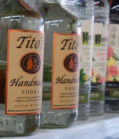 Vodka bottles displayed on a store shelf